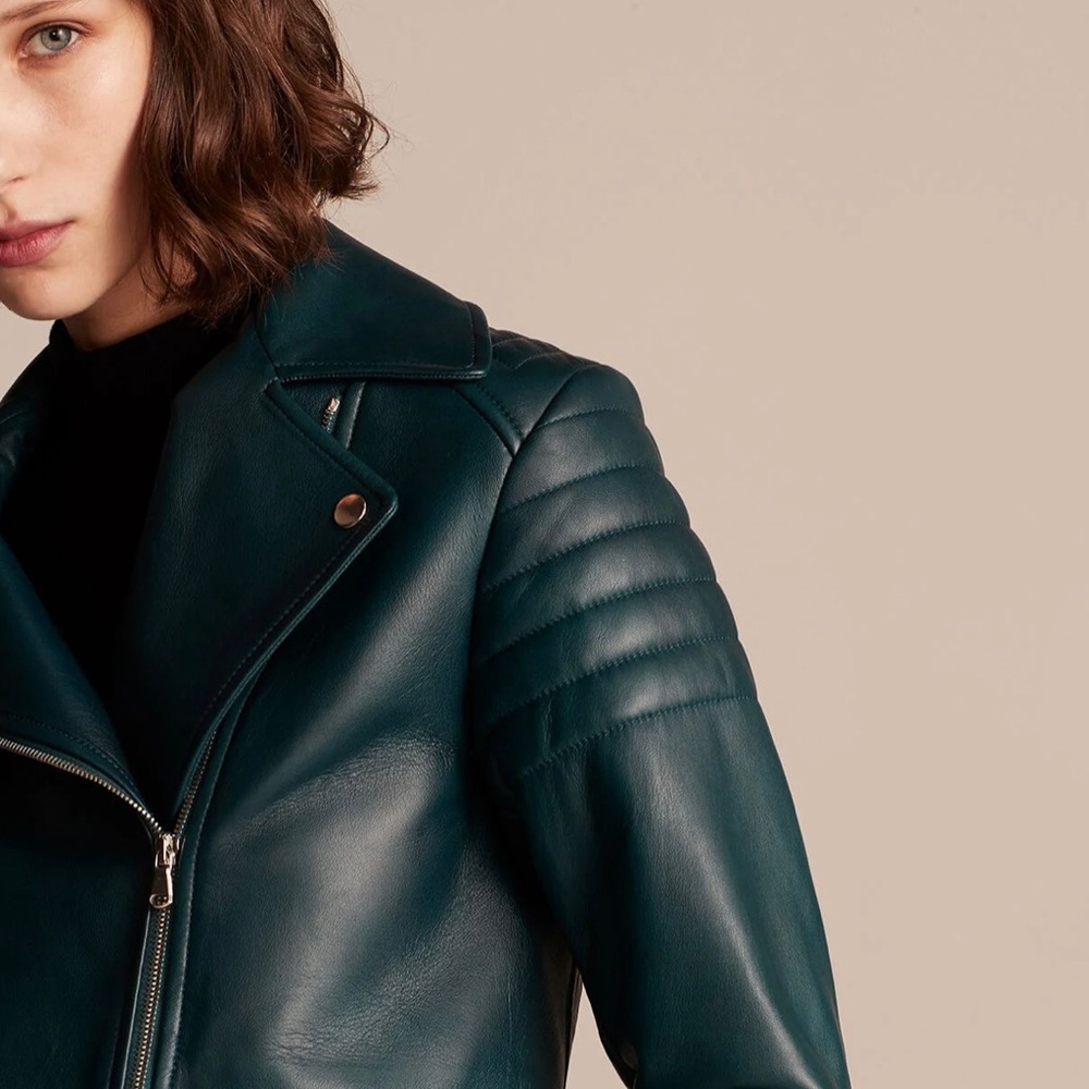 Rebecca Taylor Moto Leather Jacket in Evergreen, Small